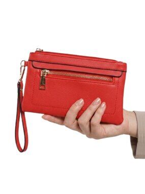 Vibrant Red Vegan Leather Wristlet & Clutch